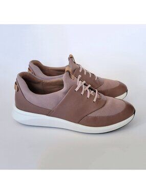 Clarks Unstructured Un Rio Slip On Lace Up Leather Sneaker Shoe Dark Blush 9.5M